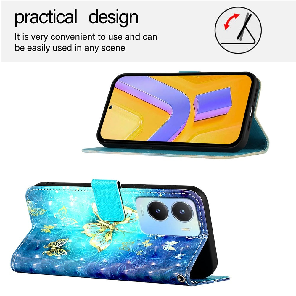 For vivo Y56 Leather Flip Phone Case with 3D Painted Design, Card Holder, Wallet & Stand Function - Durable Protection & Easy Access