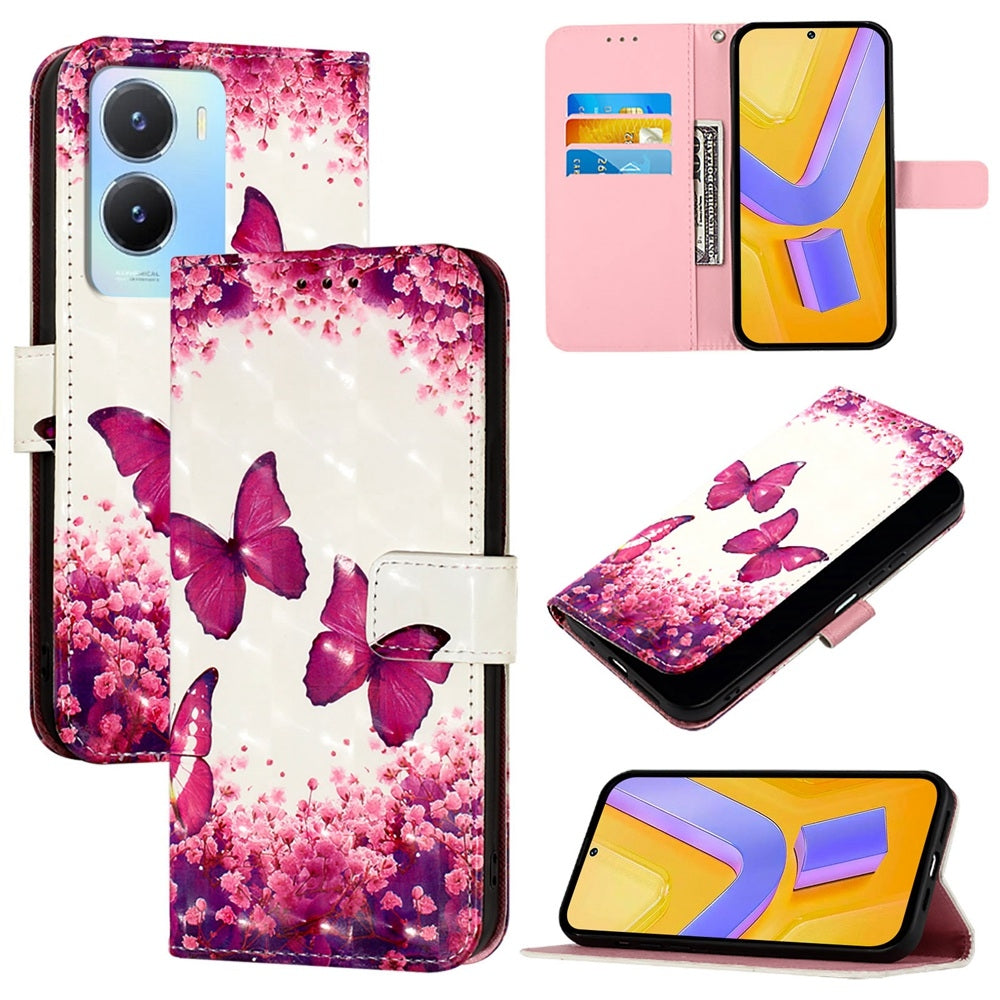 For vivo Y56 Leather Flip Phone Case with 3D Painted Design, Card Holder, Wallet & Stand Function - Durable Protection & Easy Access