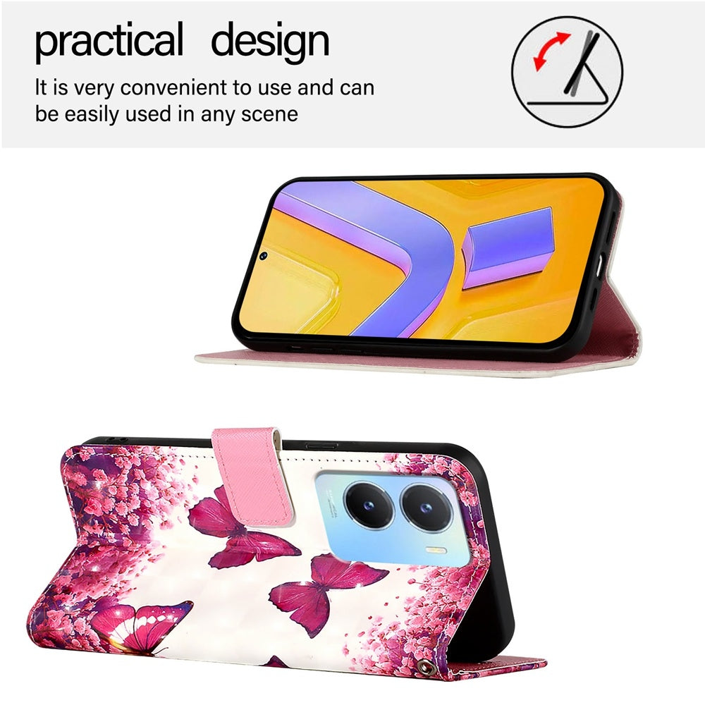 For vivo Y56 Leather Flip Phone Case with 3D Painted Design, Card Holder, Wallet & Stand Function - Durable Protection & Easy Access