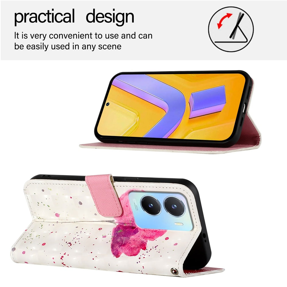 For vivo Y56 Leather Flip Phone Case with 3D Painted Design, Card Holder, Wallet & Stand Function - Durable Protection & Easy Access