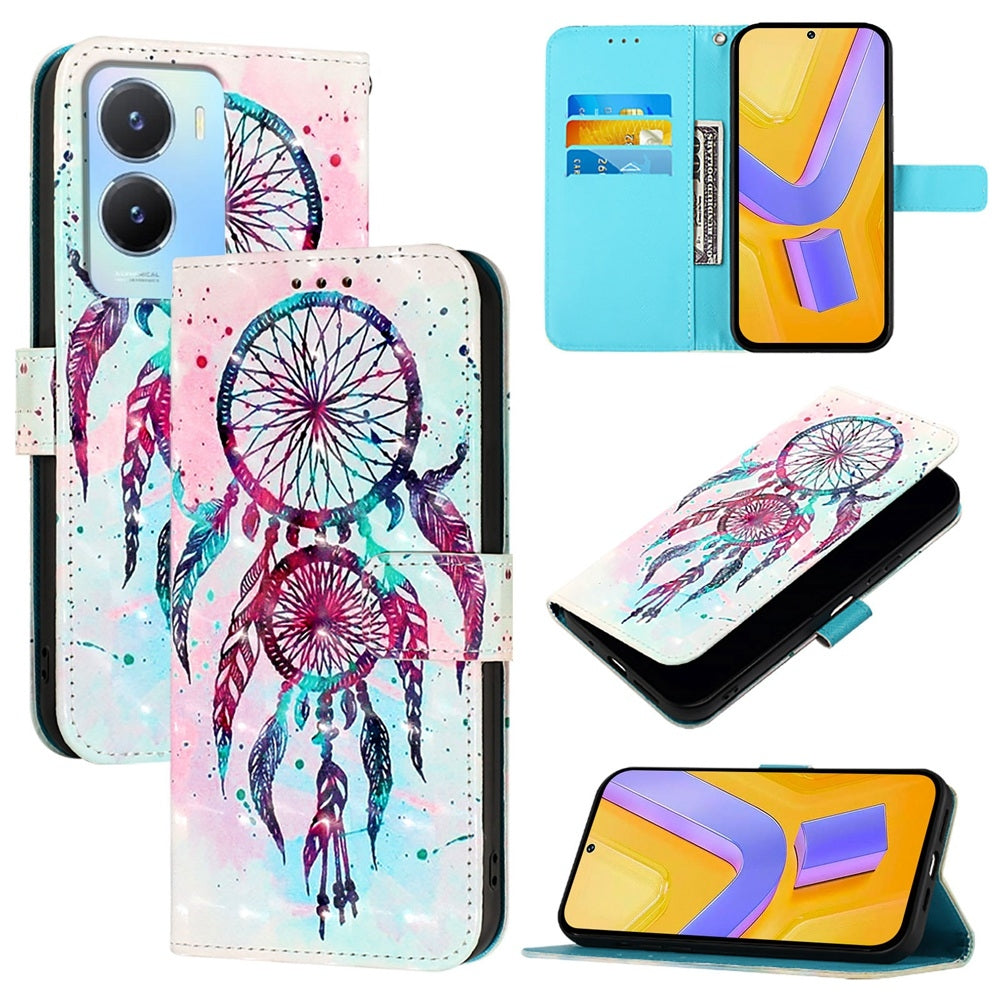 For vivo Y56 Leather Flip Phone Case with 3D Painted Design, Card Holder, Wallet & Stand Function - Durable Protection & Easy Access