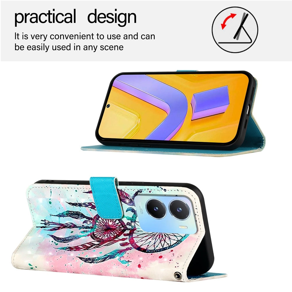 For vivo Y56 Leather Flip Phone Case with 3D Painted Design, Card Holder, Wallet & Stand Function - Durable Protection & Easy Access