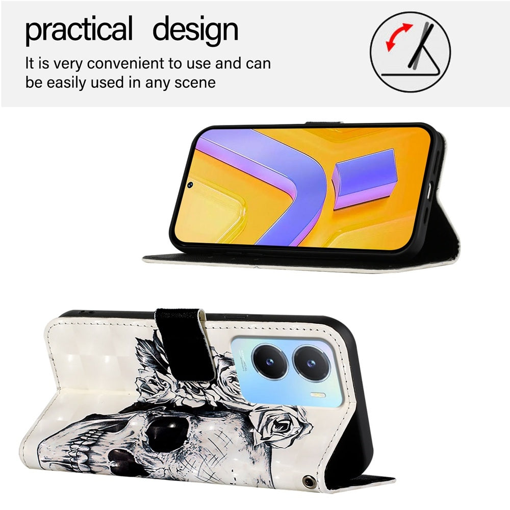 For vivo Y56 Leather Flip Phone Case with 3D Painted Design, Card Holder, Wallet & Stand Function - Durable Protection & Easy Access