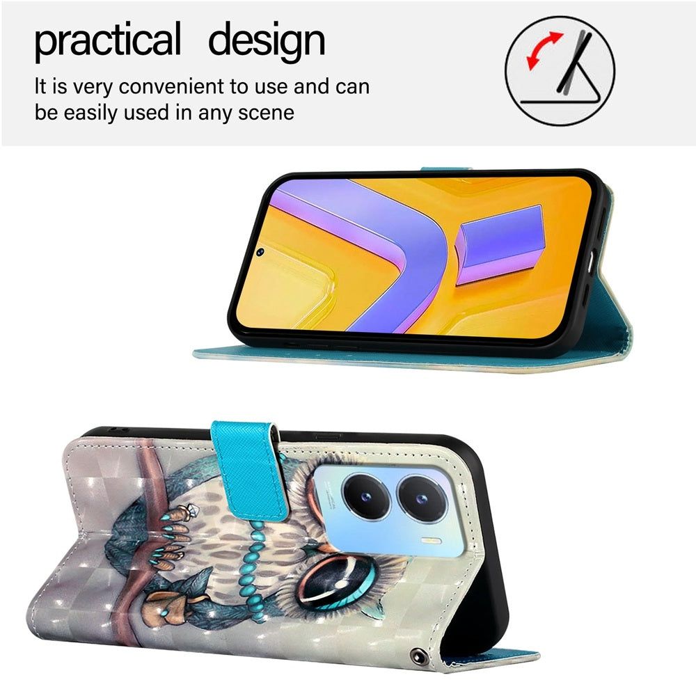 For vivo Y56 Leather Flip Phone Case with 3D Painted Design, Card Holder, Wallet & Stand Function - Durable Protection & Easy Access