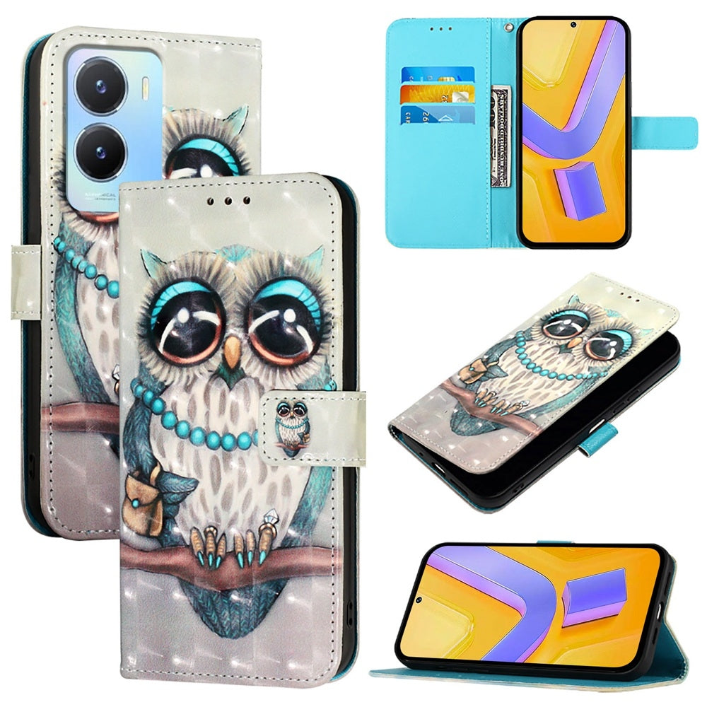 vivo Y02s Global Leather Flip Phone Case with 3D Painted Design, Card Holder, Wallet & Stand Function - Durable Protection & Easy Access
