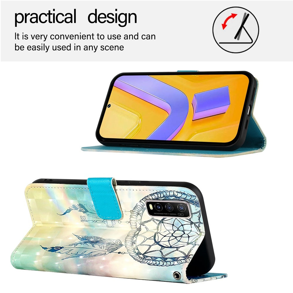 For vivo Y70S Leather Flip Phone Case with 3D Painted Design, Card Holder, Wallet & Stand Function - Durable Protection & Easy Access