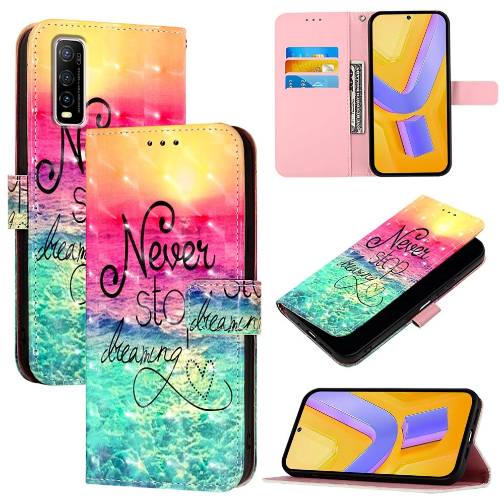 For vivo Y70S Leather Flip Phone Case with 3D Painted Design, Card Holder, Wallet & Stand Function - Durable Protection & Easy Access