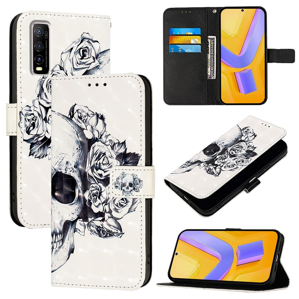 For vivo Y70S Leather Flip Phone Case with 3D Painted Design, Card Holder, Wallet & Stand Function - Durable Protection & Easy Access