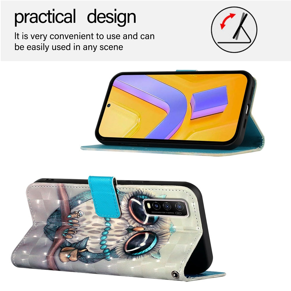 For vivo Y70S Leather Flip Phone Case with 3D Painted Design, Card Holder, Wallet & Stand Function - Durable Protection & Easy Access