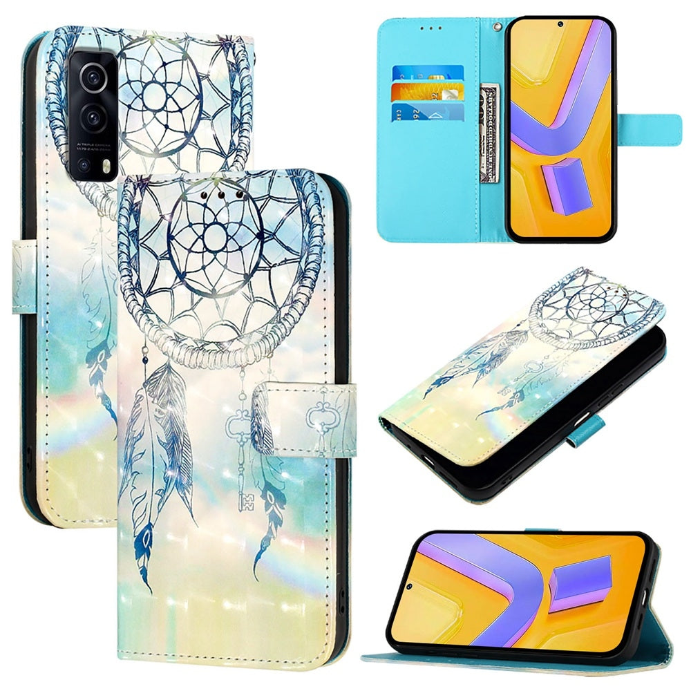 For vivo Y72 5G Leather Flip Phone Case with 3D Painted Design, Card Holder, Wallet & Stand Function - Durable Protection & Easy Access