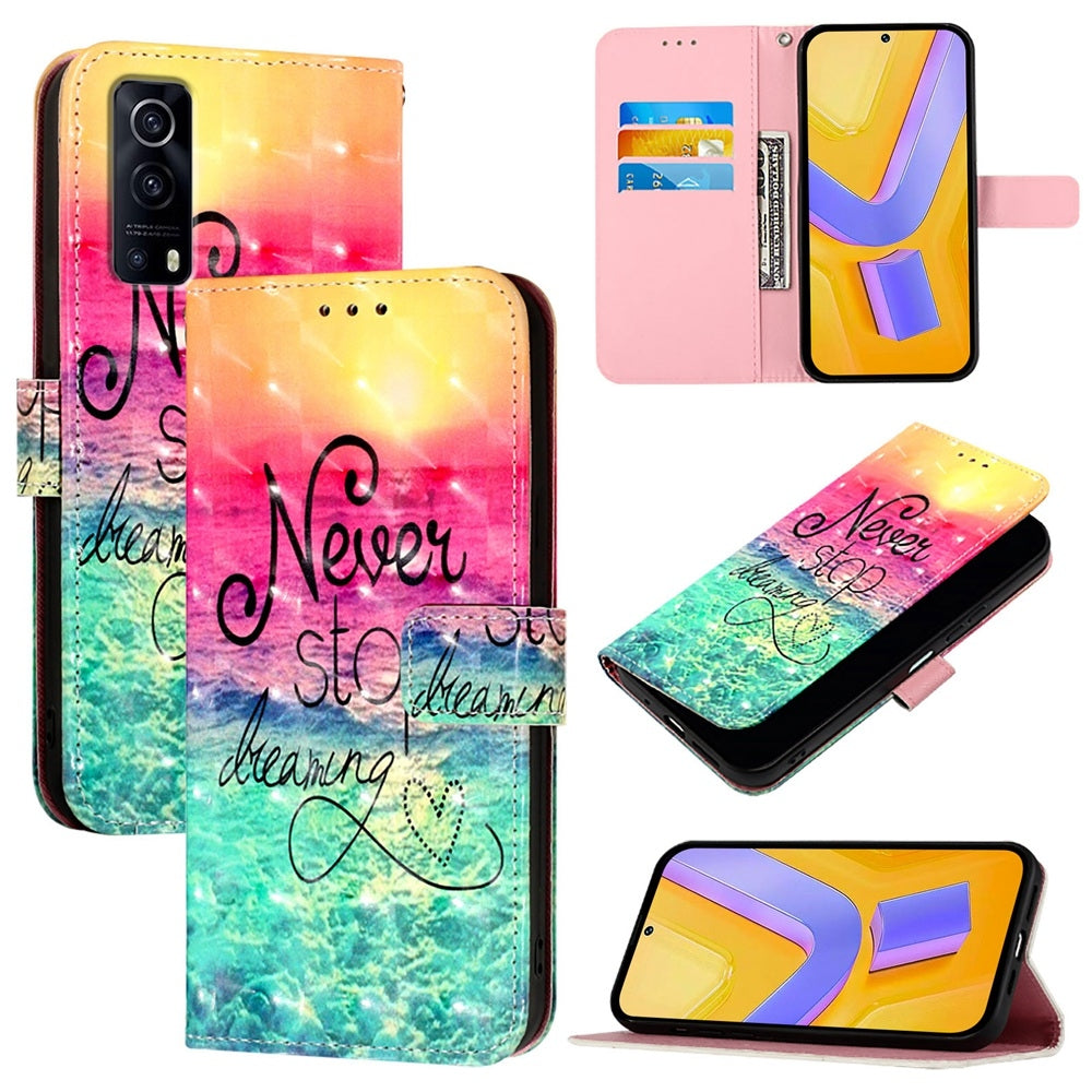 For vivo Y72 5G Leather Flip Phone Case with 3D Painted Design, Card Holder, Wallet & Stand Function - Durable Protection & Easy Access