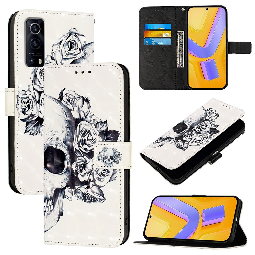 For vivo Y72 5G Leather Flip Phone Case with 3D Painted Design, Card Holder, Wallet & Stand Function - Durable Protection & Easy Access