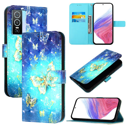 For vivo Y76 5G Leather Flip Phone Case with 3D Painted Design, Card Holder, Wallet & Stand Function - Durable Protection & Easy Access