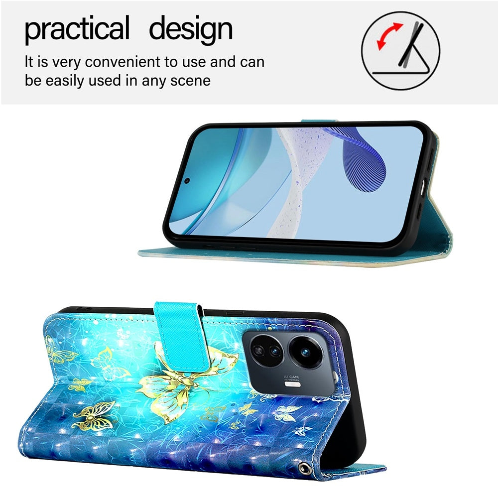 For vivo Y77 5G Global Leather Flip Phone Case with 3D Painted Design, Card Holder, Wallet & Stand Function - Durable Protection & Easy Access