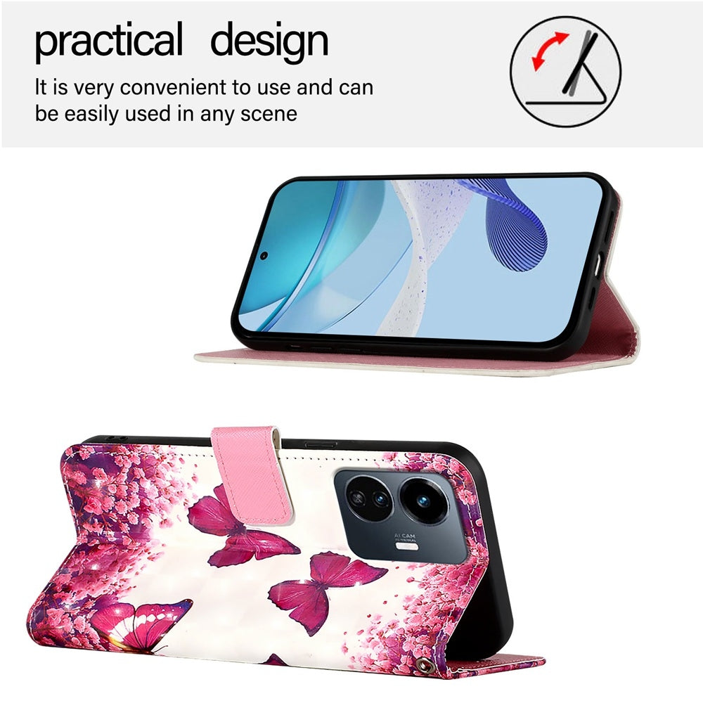 For vivo Y77 5G Global Leather Flip Phone Case with 3D Painted Design, Card Holder, Wallet & Stand Function - Durable Protection & Easy Access