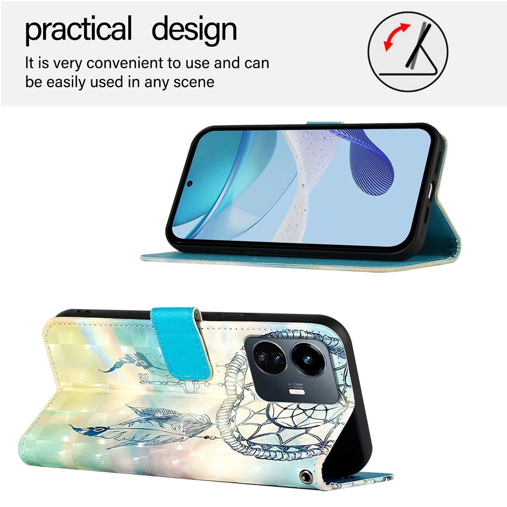 For vivo Y77 5G Global Leather Flip Phone Case with 3D Painted Design, Card Holder, Wallet & Stand Function - Durable Protection & Easy Access