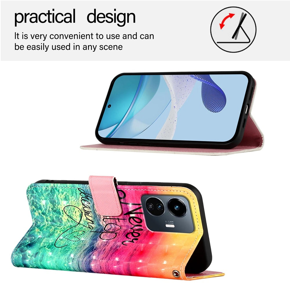 For vivo Y77 5G Global Leather Flip Phone Case with 3D Painted Design, Card Holder, Wallet & Stand Function - Durable Protection & Easy Access