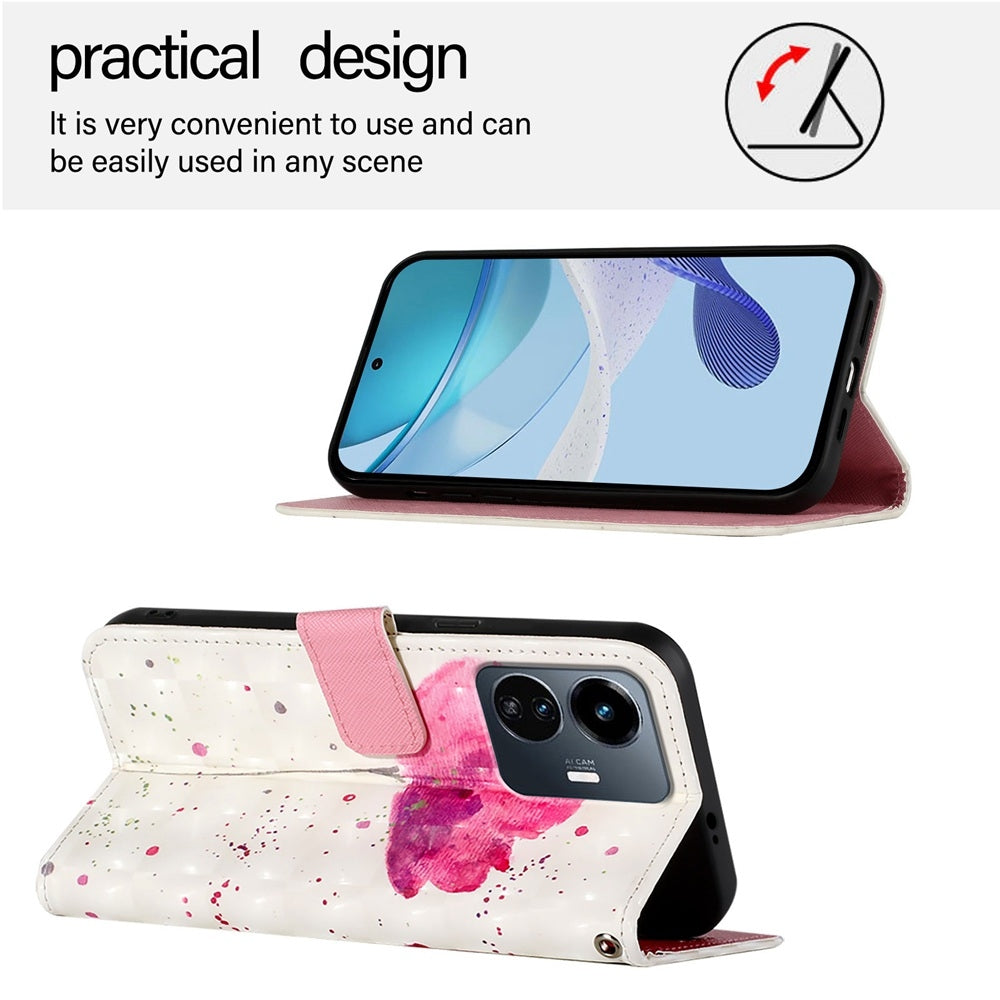 For vivo Y77 5G Global Leather Flip Phone Case with 3D Painted Design, Card Holder, Wallet & Stand Function - Durable Protection & Easy Access