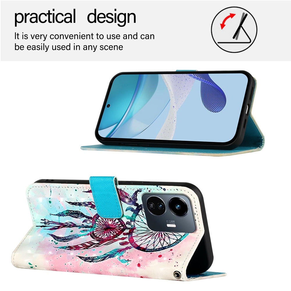 For vivo Y77 5G Global Leather Flip Phone Case with 3D Painted Design, Card Holder, Wallet & Stand Function - Durable Protection & Easy Access