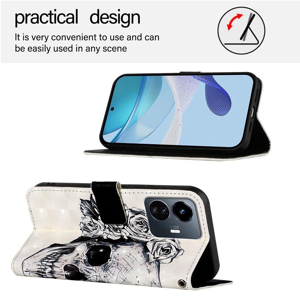 For vivo Y77 5G Global Leather Flip Phone Case with 3D Painted Design, Card Holder, Wallet & Stand Function - Durable Protection & Easy Access