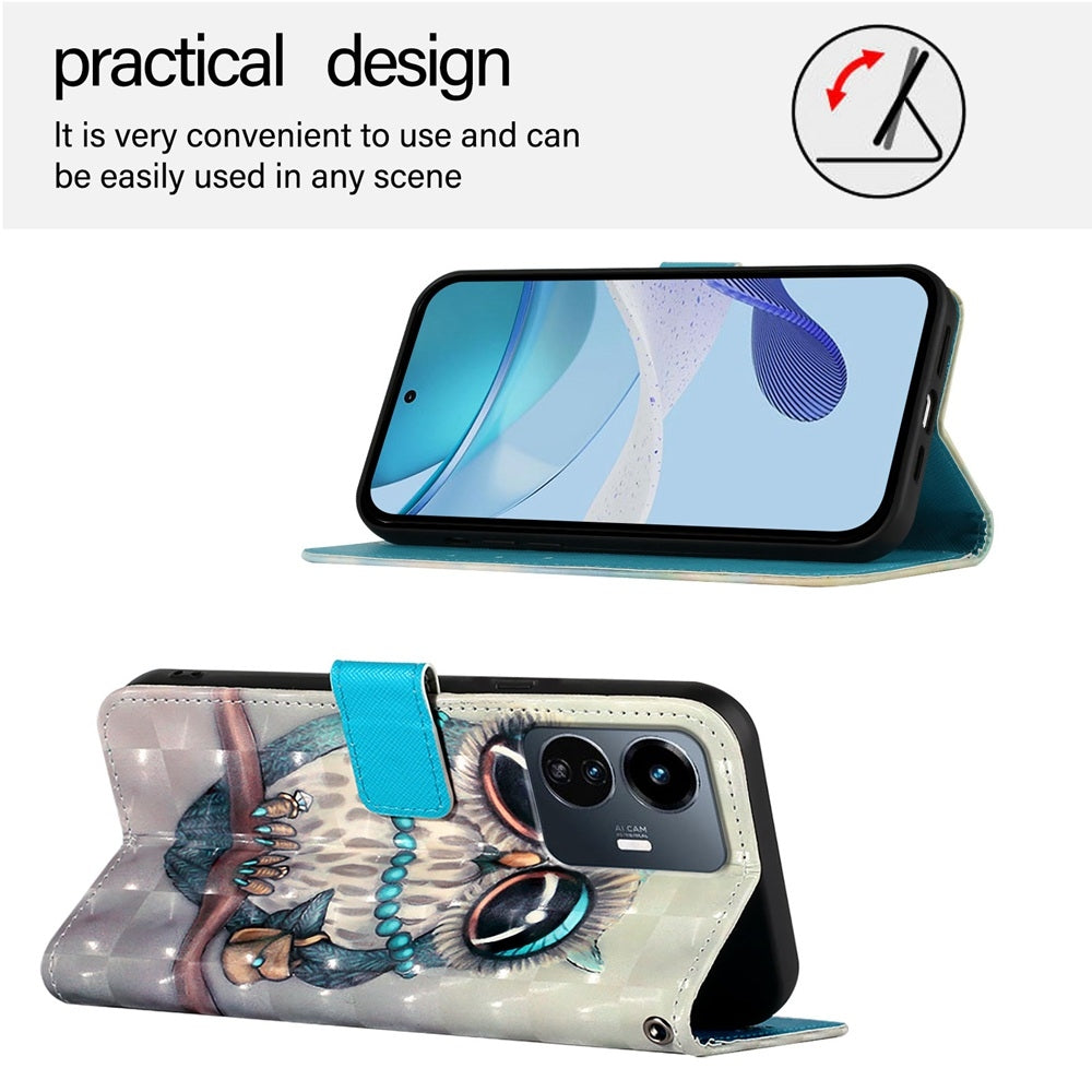 For vivo Y77 5G Global Leather Flip Phone Case with 3D Painted Design, Card Holder, Wallet & Stand Function - Durable Protection & Easy Access