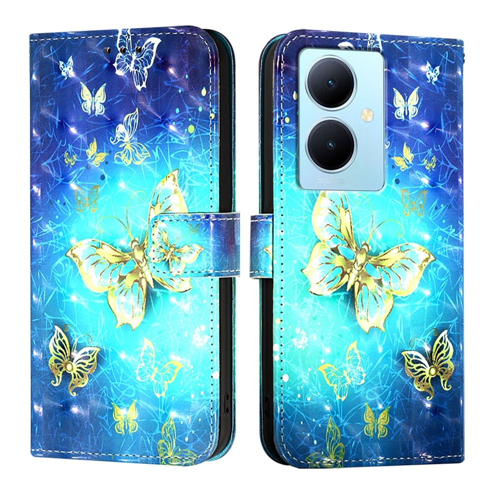For vivo Y78+ Global Leather Flip Phone Case with 3D Painted Design, Card Holder, Wallet & Stand Function - Durable Protection & Easy Access