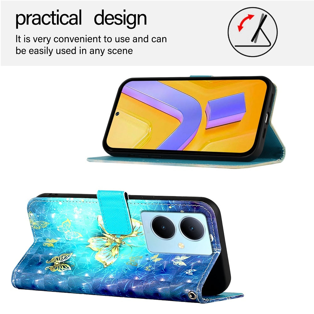 For vivo Y78+ Global Leather Flip Phone Case with 3D Painted Design, Card Holder, Wallet & Stand Function - Durable Protection & Easy Access