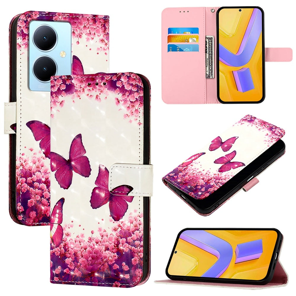 For vivo Y78+ Global Leather Flip Phone Case with 3D Painted Design, Card Holder, Wallet & Stand Function - Durable Protection & Easy Access