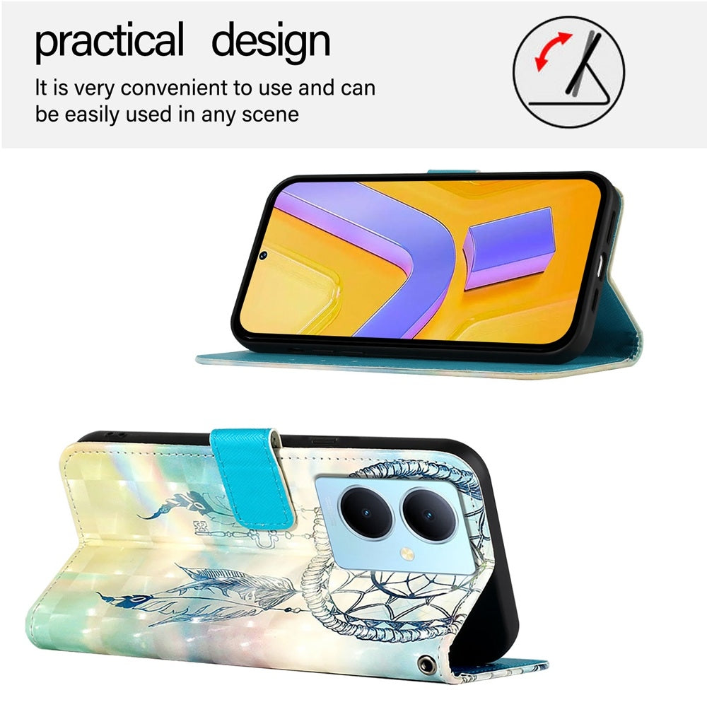 For vivo Y78+ Global Leather Flip Phone Case with 3D Painted Design, Card Holder, Wallet & Stand Function - Durable Protection & Easy Access