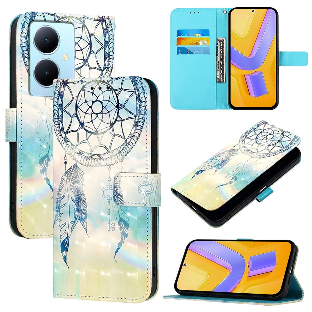 For vivo Y78+ Global Leather Flip Phone Case with 3D Painted Design, Card Holder, Wallet & Stand Function - Durable Protection & Easy Access