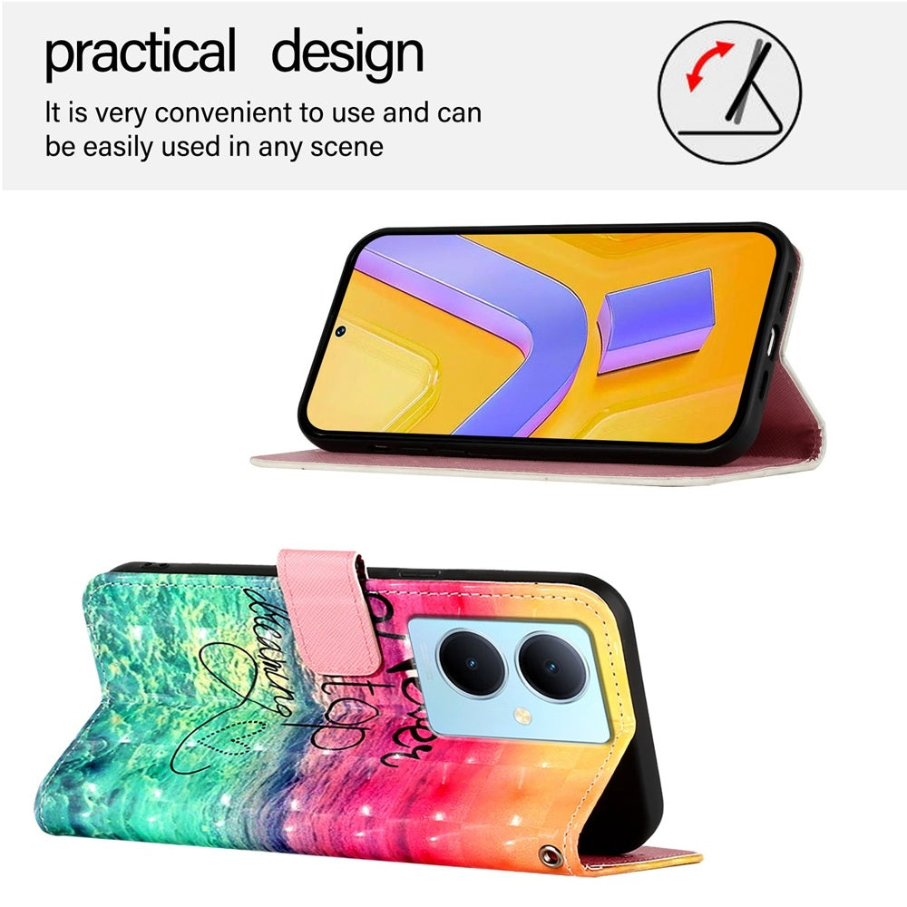 For vivo Y78+ Global Leather Flip Phone Case with 3D Painted Design, Card Holder, Wallet & Stand Function - Durable Protection & Easy Access