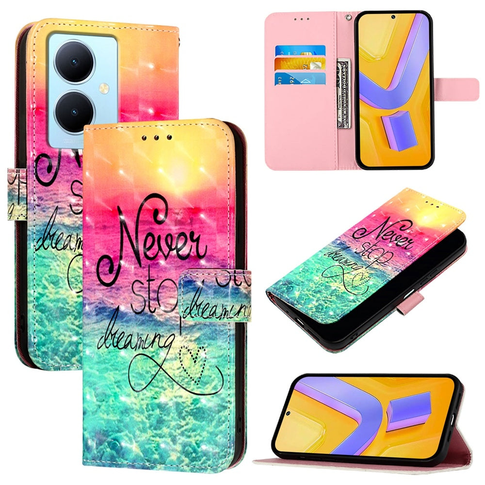 For vivo Y78+ Global Leather Flip Phone Case with 3D Painted Design, Card Holder, Wallet & Stand Function - Durable Protection & Easy Access