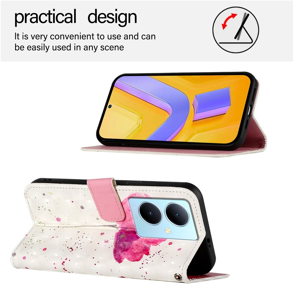 For vivo Y78+ Global Leather Flip Phone Case with 3D Painted Design, Card Holder, Wallet & Stand Function - Durable Protection & Easy Access