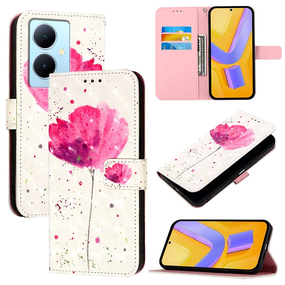 For vivo Y78+ Global Leather Flip Phone Case with 3D Painted Design, Card Holder, Wallet & Stand Function - Durable Protection & Easy Access