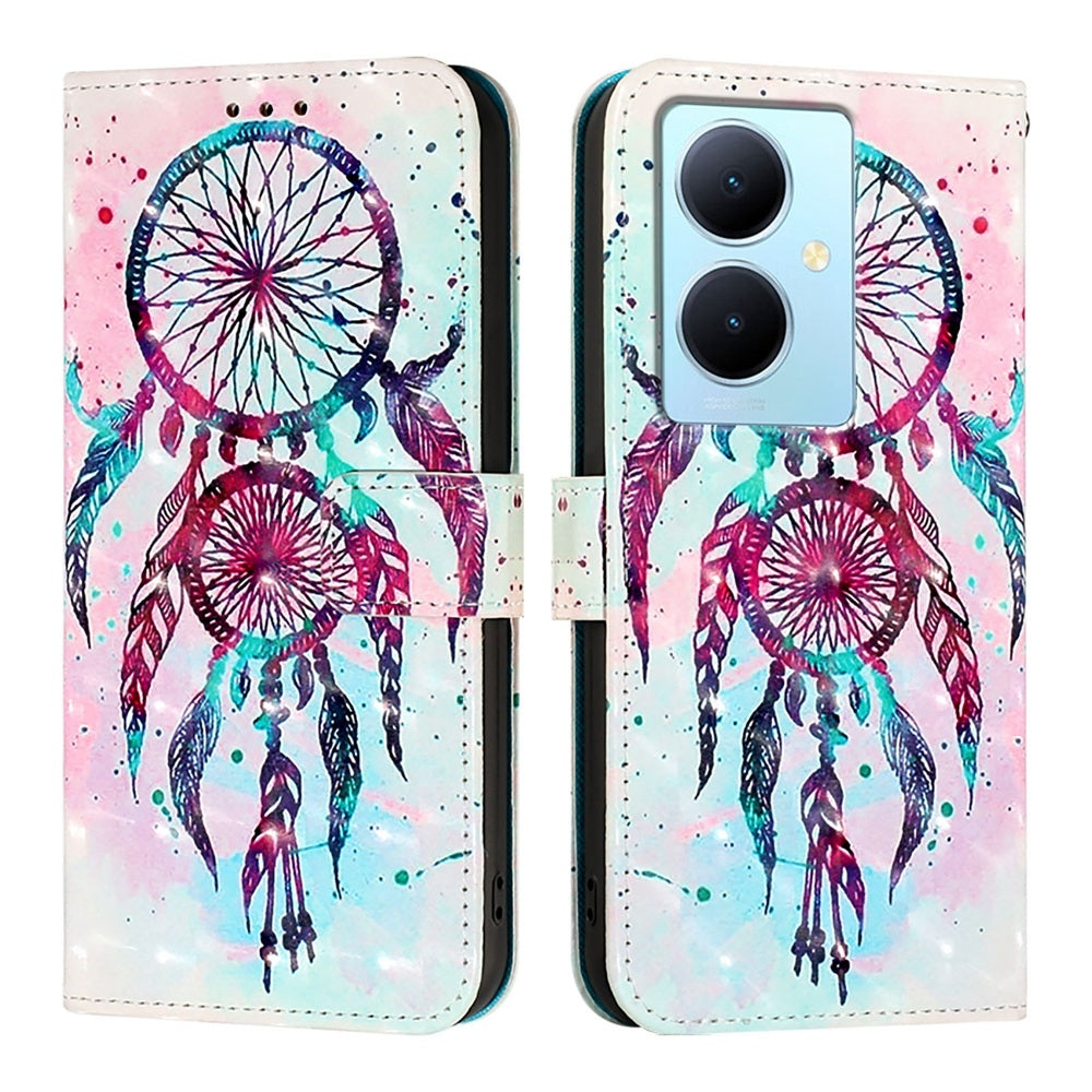 For vivo Y78+ Global Leather Flip Phone Case with 3D Painted Design, Card Holder, Wallet & Stand Function - Durable Protection & Easy Access