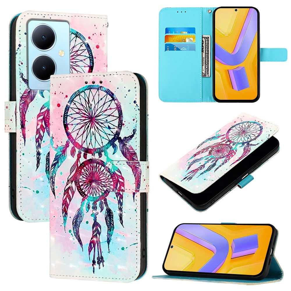 For vivo Y78+ Global Leather Flip Phone Case with 3D Painted Design, Card Holder, Wallet & Stand Function - Durable Protection & Easy Access
