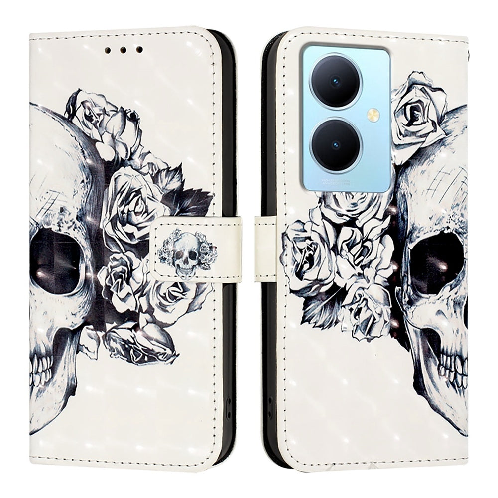 For vivo Y78+ Global Leather Flip Phone Case with 3D Painted Design, Card Holder, Wallet & Stand Function - Durable Protection & Easy Access