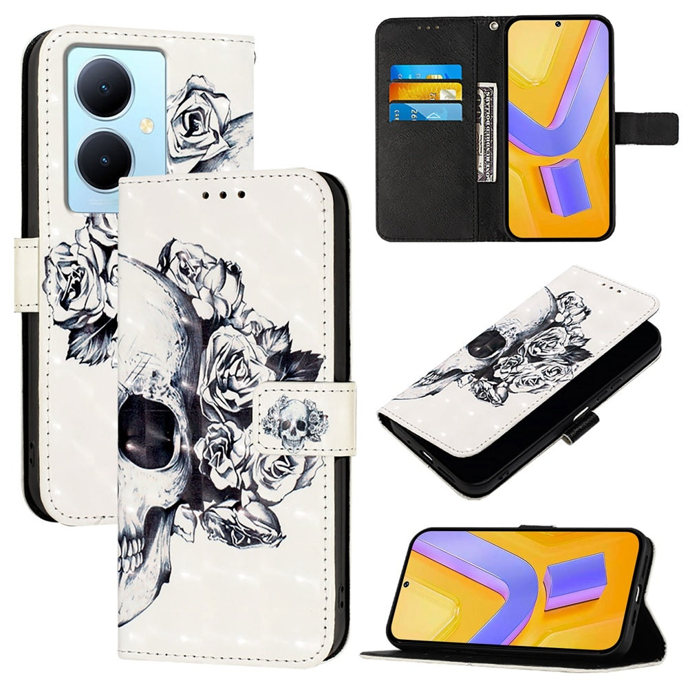 For vivo Y78+ Global Leather Flip Phone Case with 3D Painted Design, Card Holder, Wallet & Stand Function - Durable Protection & Easy Access