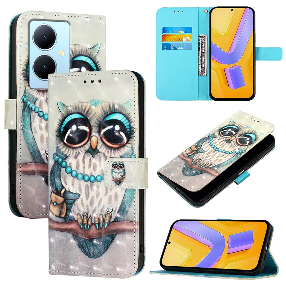 For vivo Y78+ Global Leather Flip Phone Case with 3D Painted Design, Card Holder, Wallet & Stand Function - Durable Protection & Easy Access
