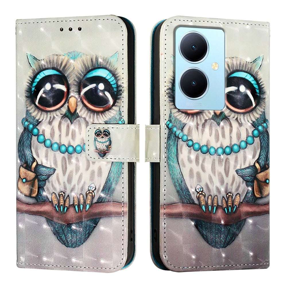 For vivo Y78+ Global Leather Flip Phone Case with 3D Painted Design, Card Holder, Wallet & Stand Function - Durable Protection & Easy Access