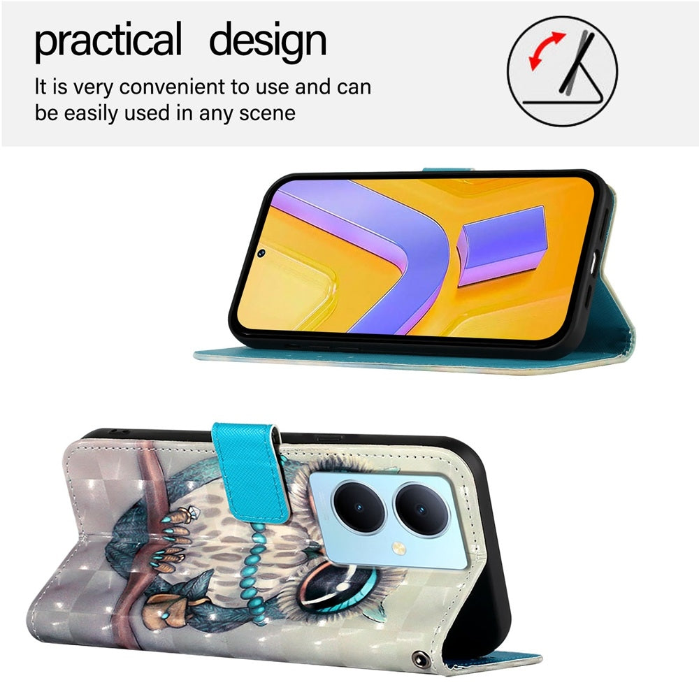 For vivo Y78+ Global Leather Flip Phone Case with 3D Painted Design, Card Holder, Wallet & Stand Function - Durable Protection & Easy Access