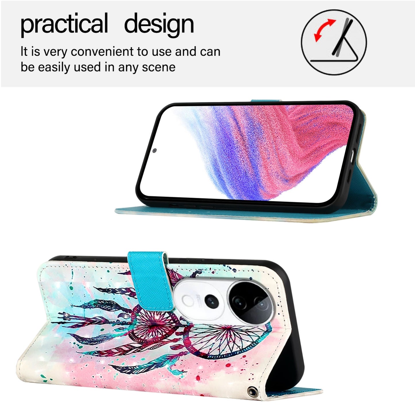 vivo S19 Pro Leather Flip Phone Case with 3D Painted Design, Card Holder, Wallet & Stand Function - Durable Protection & Easy Access