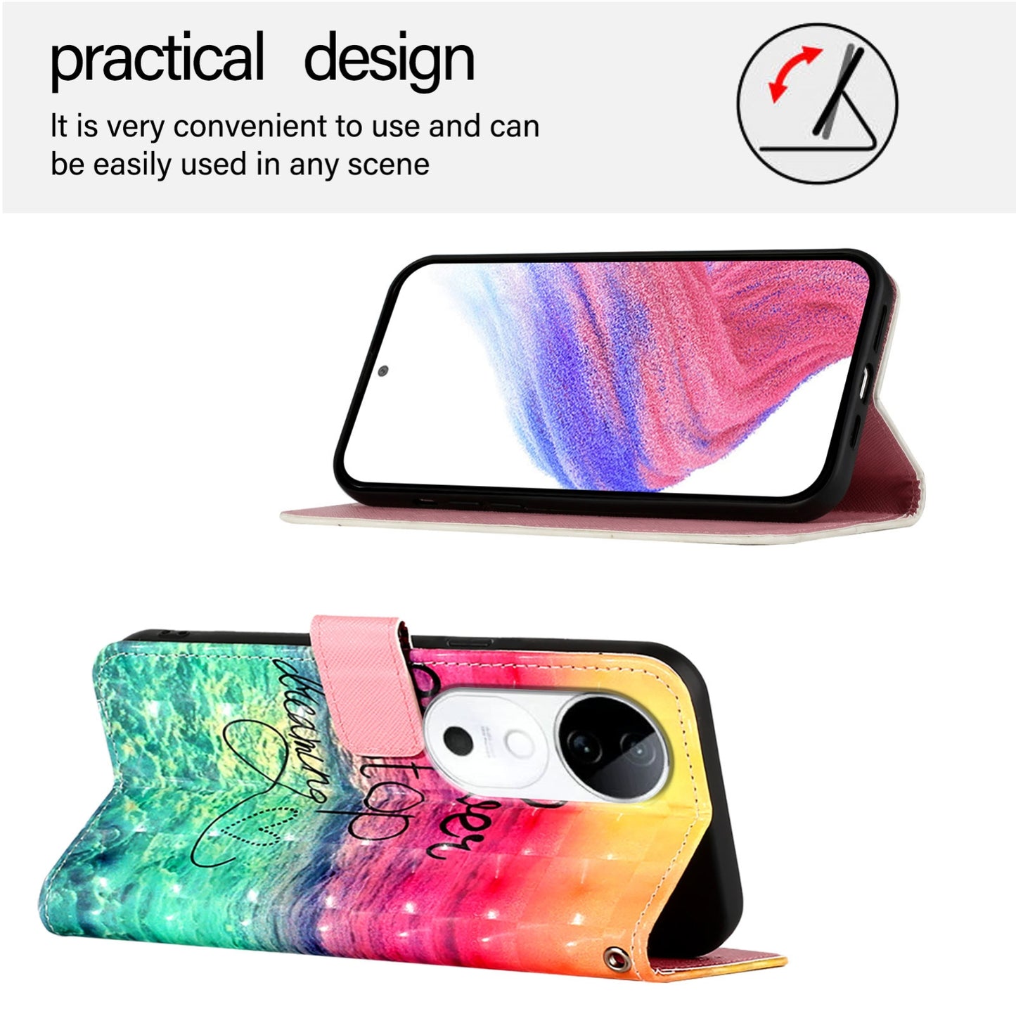 vivo S19 Leather Flip Phone Case with 3D Painted Design, Card Holder, Wallet & Stand Function - Durable Protection & Easy Access