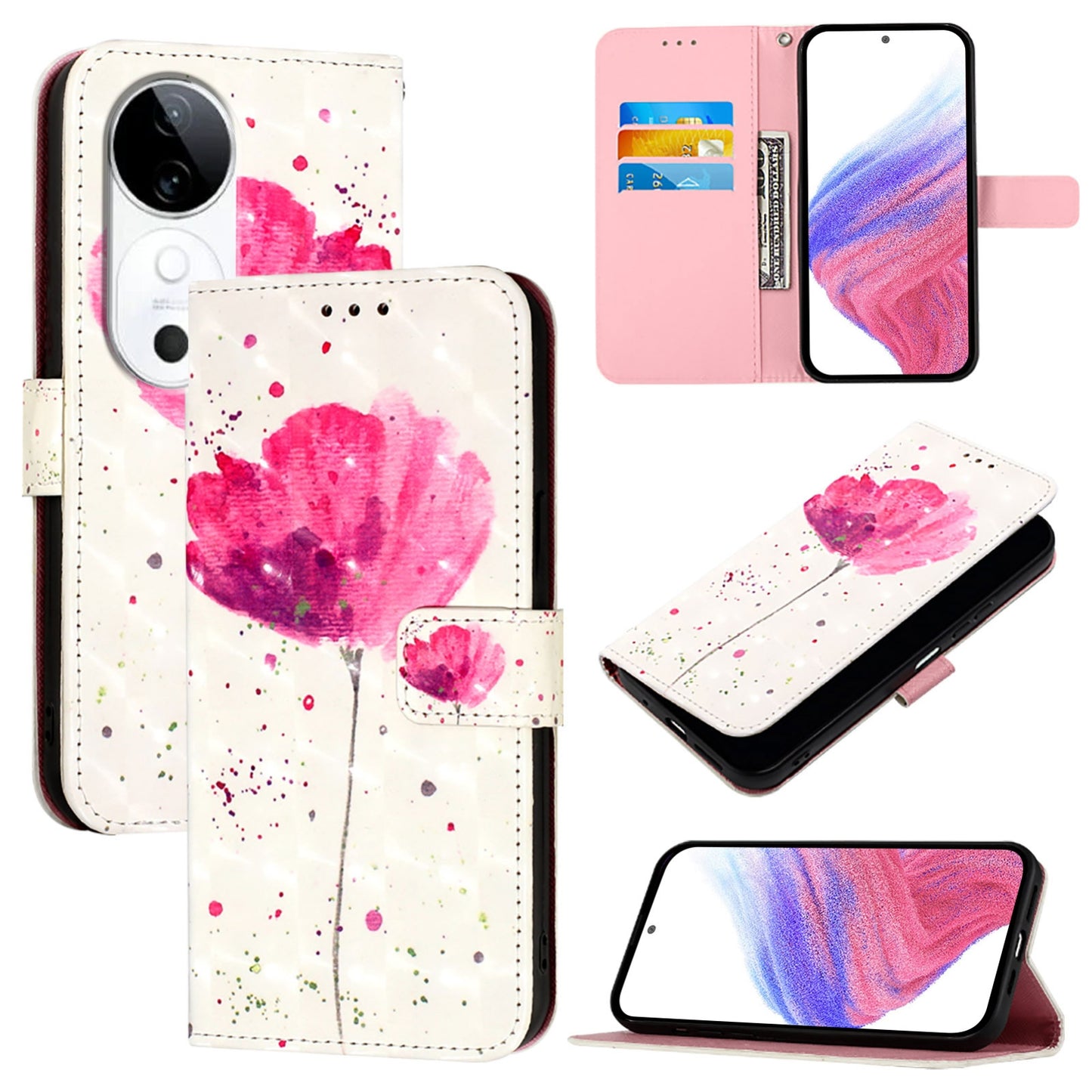 vivo S19 Leather Flip Phone Case with 3D Painted Design, Card Holder, Wallet & Stand Function - Durable Protection & Easy Access
