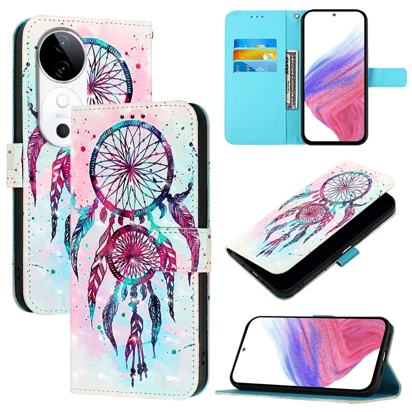 vivo S19 Leather Flip Phone Case with 3D Painted Design, Card Holder, Wallet & Stand Function - Durable Protection & Easy Access