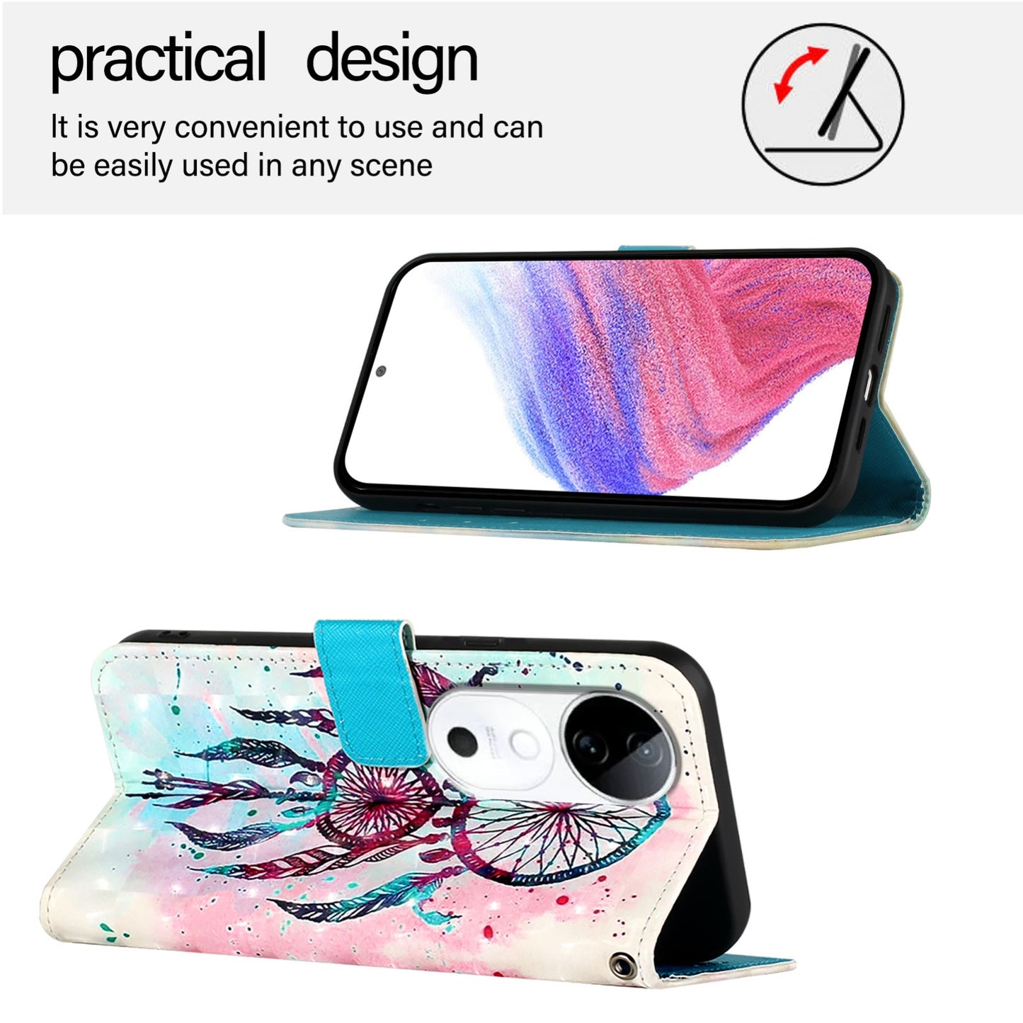 vivo S19 Leather Flip Phone Case with 3D Painted Design, Card Holder, Wallet & Stand Function - Durable Protection & Easy Access