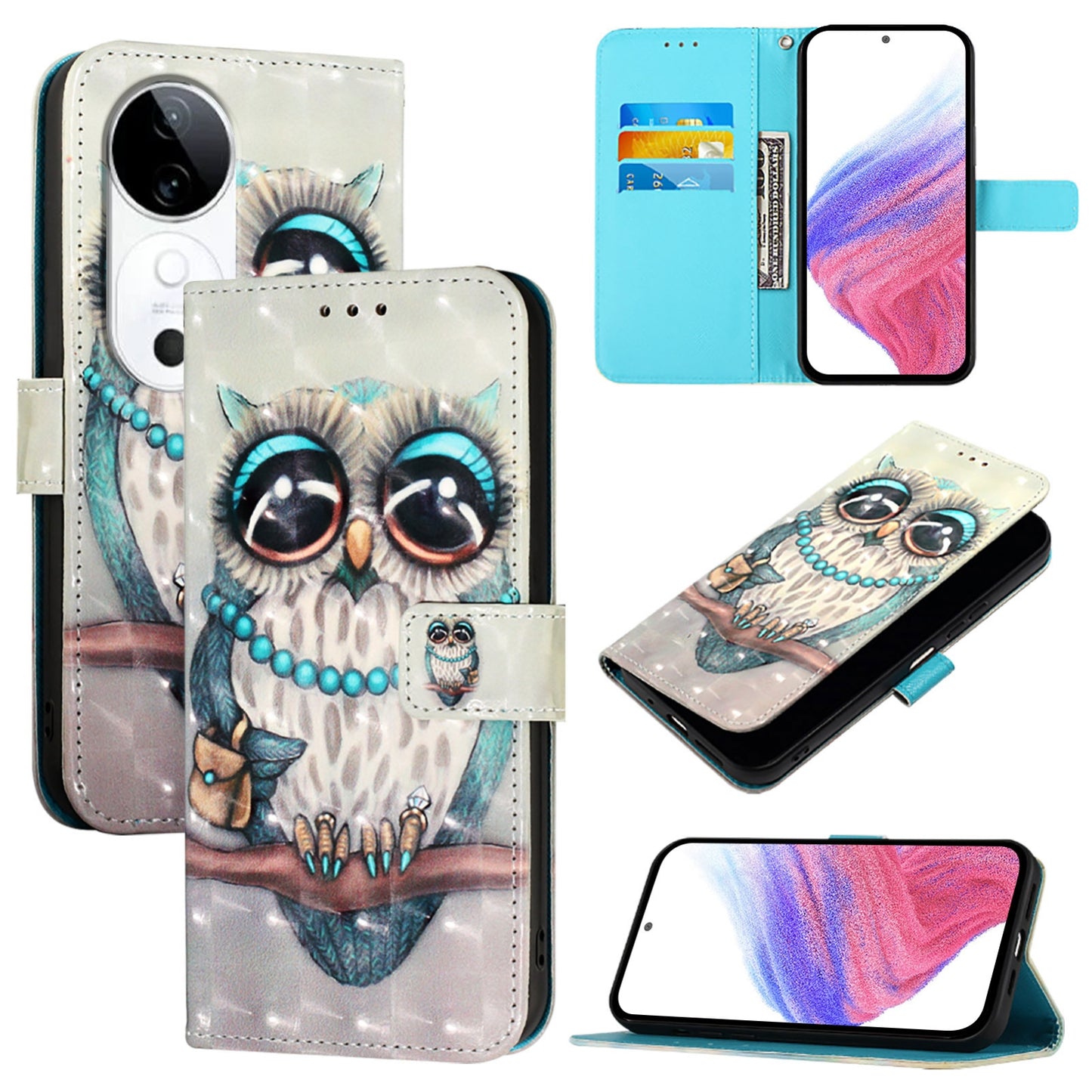 vivo S19 Leather Flip Phone Case with 3D Painted Design, Card Holder, Wallet & Stand Function - Durable Protection & Easy Access