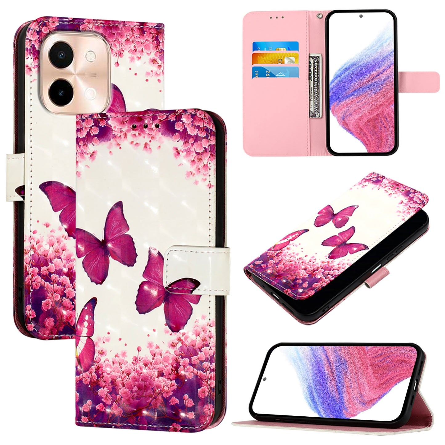 For vivo Y28 4G Leather Flip Phone Case with 3D Painted Design, Card Holder, Wallet & Stand Function - Durable Protection & Easy Access