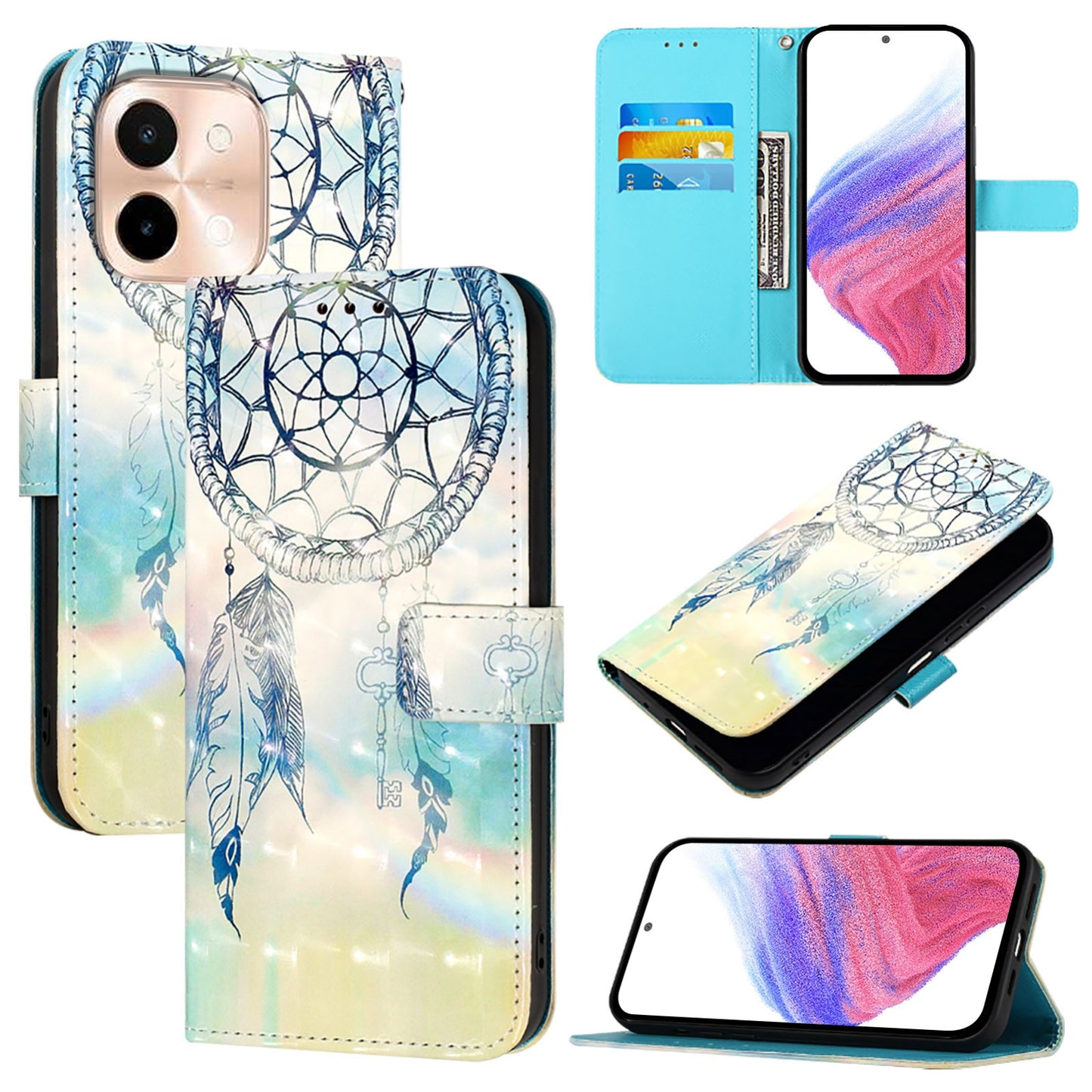 For vivo Y28 4G Leather Flip Phone Case with 3D Painted Design, Card Holder, Wallet & Stand Function - Durable Protection & Easy Access