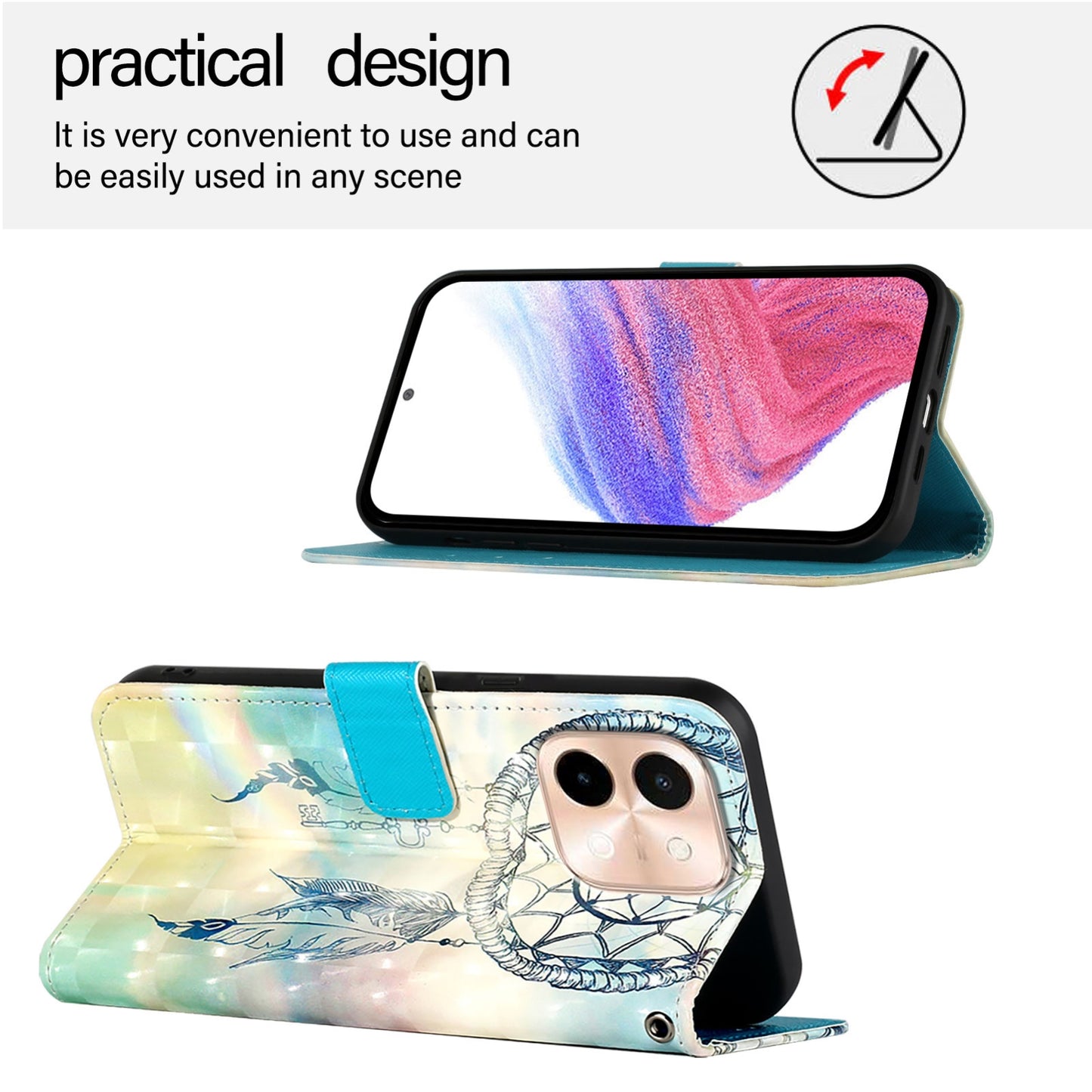 For vivo Y28 4G Leather Flip Phone Case with 3D Painted Design, Card Holder, Wallet & Stand Function - Durable Protection & Easy Access